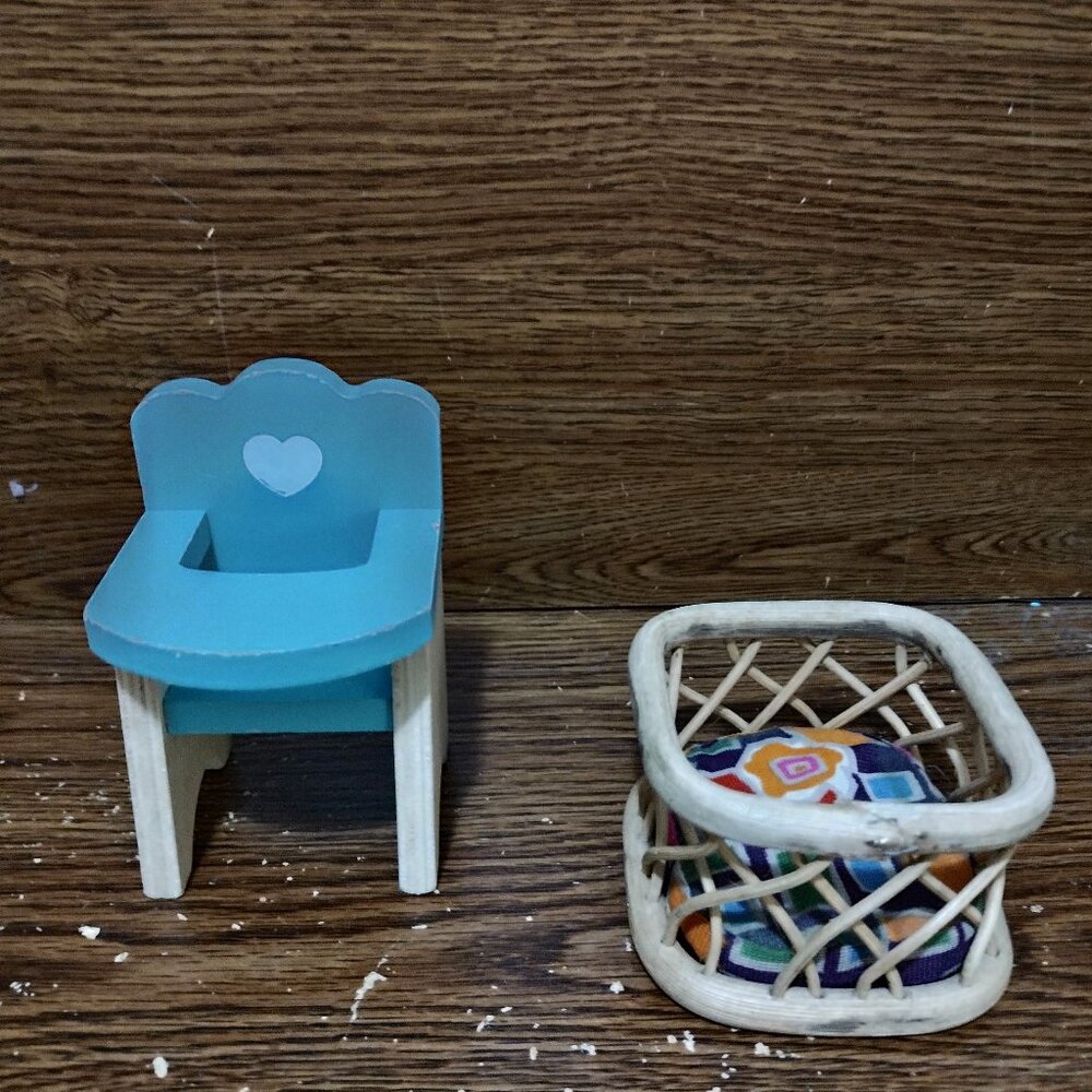 Dollhouse Furniture 2 piece set of Baby Furniture Playpen Highchair